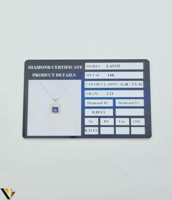 Lant cu Pandantiv Aur 14k, Diamante 0.10 ct, Safir [5]