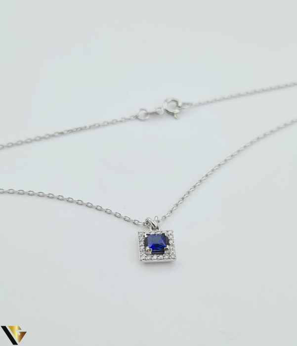 Lant cu Pandantiv Aur 14k, Diamante 0.10 ct, Safir [2]