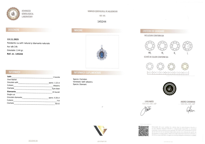 Lant cu Pandantiv Aur 14k, Diamante 0.26 ct, Safir 1.12 ct [3]