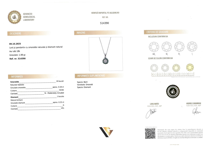Lant cu Pandantiv Aur 18k, Diamant 0.23 ct, Smaralde 0.18 ct [6]
