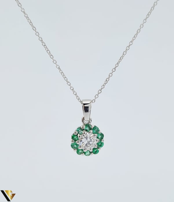 Lant cu Pandantiv Aur 18k, Diamant 0.23 ct, Smaralde 0.18 ct [1]