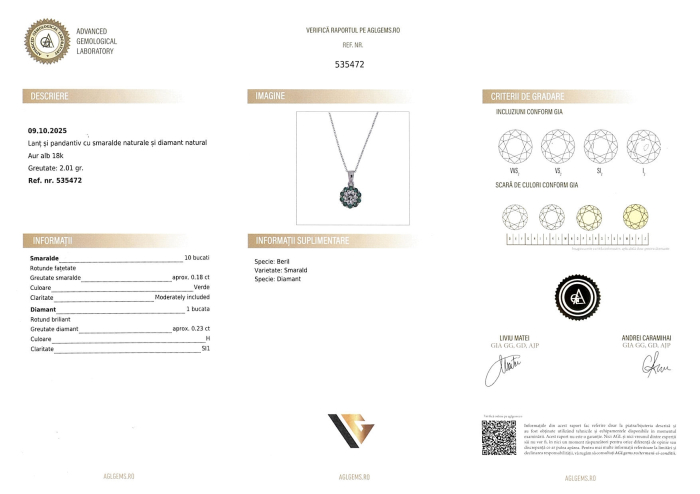 Lant cu Pandantiv Aur 18k, Diamant 0.23 ct, Smaralde 0.18 ct [5]