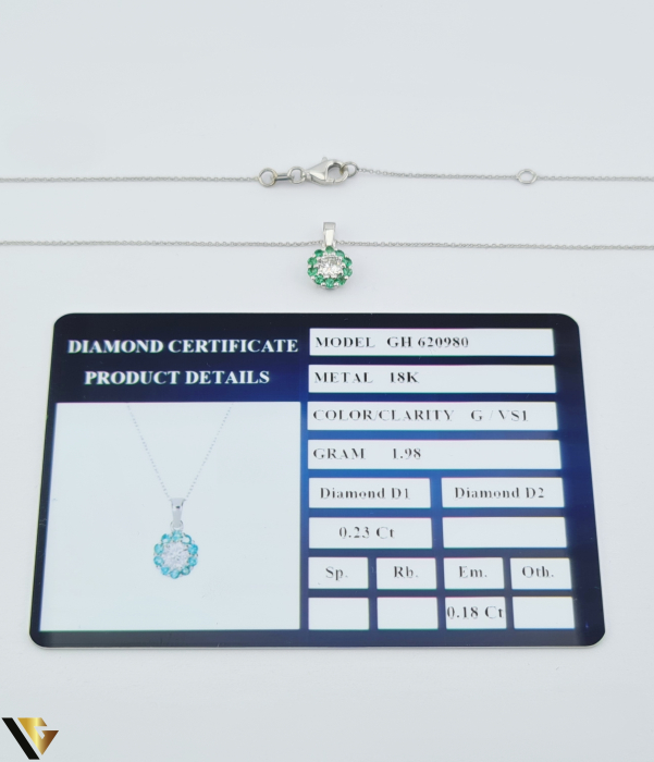 Lant cu Pandantiv Aur 18k, Diamant 0.23 ct, Smaralde 0.18 ct [8]
