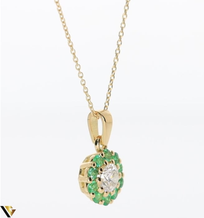 Lant cu Pandantiv Aur 18k, Diamant 0.25 ct, Smaralde 0.19 ct [4]