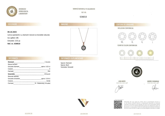 Lant cu Pandantiv Aur 18k, Diamant 0.25 ct, Smaralde 0.19 ct [6]