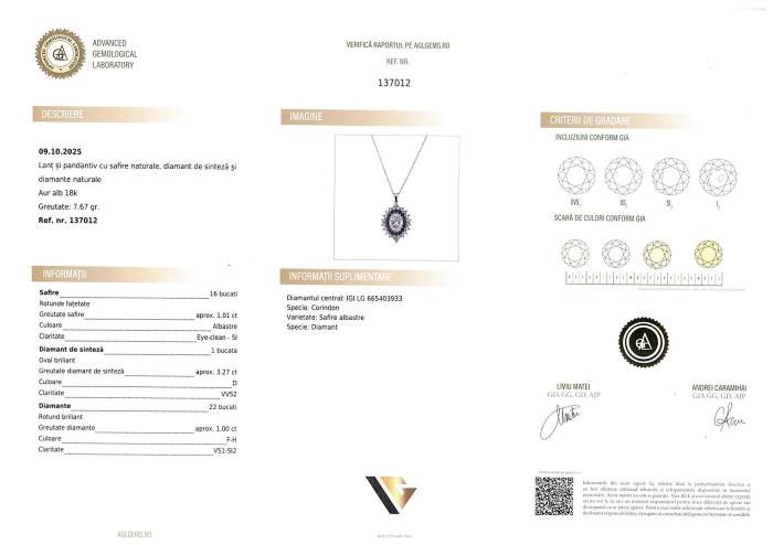 Lant cu Pandantiv Aur 18k, Diamant 4.27 ct, Safire 1.01 ct [6]