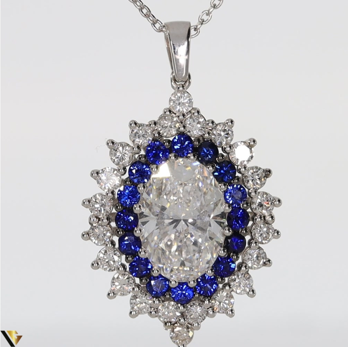 Lant cu Pandantiv Aur 18k, Diamant 4.27 ct, Safire 1.01 ct [2]