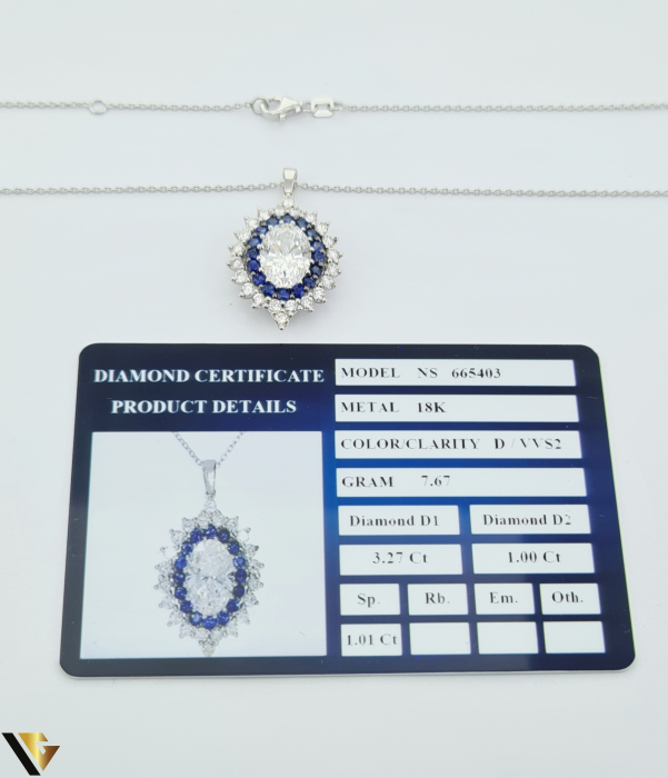 Lant cu Pandantiv Aur 18k, Diamant 4.27 ct, Safire 1.01 ct [5]