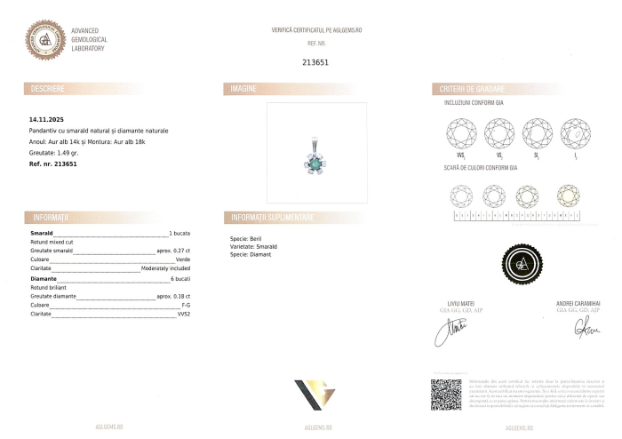Lant cu Pandantiv Aur 14k ,18k, Diamante 0.18ct, Smarald [4]