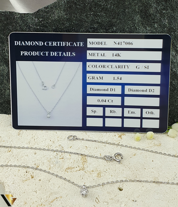 Lant cu Pandantiv Aur Alb 14k, Diamant 0.04 ct [3]