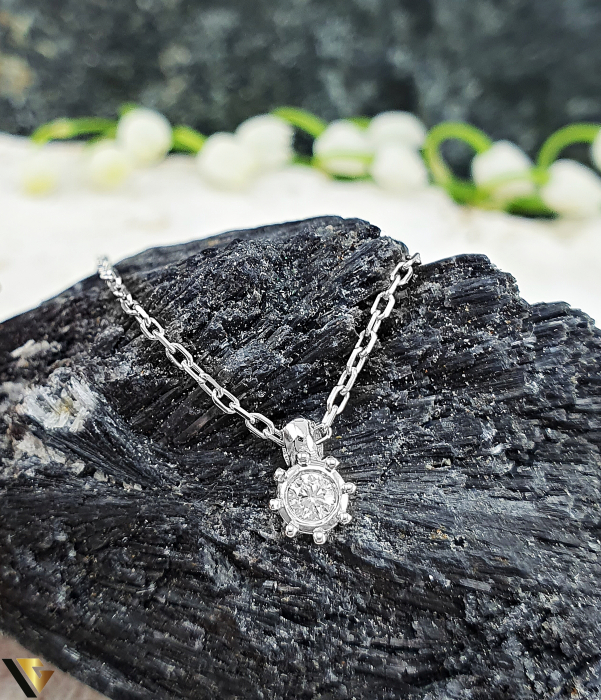 Lant cu Pandantiv Aur Alb 14k, Diamant 0.04 ct [2]
