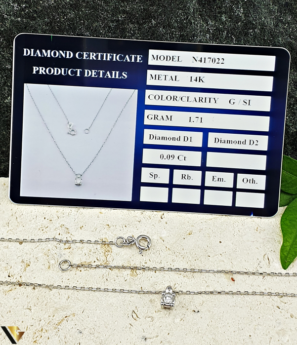 Lant cu Pandantiv Aur Alb 14k, Diamant 0.09 ct [3]