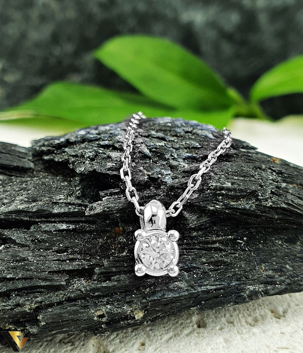 Lant cu Pandantiv Aur Alb 14k, Diamant 0.09 ct [2]