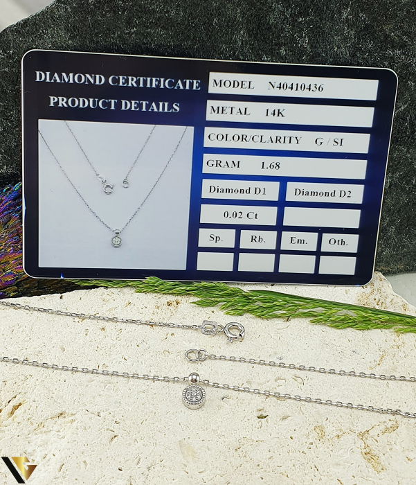 Lant cu Pandantiv Aur Alb 14k, Diamante 0.02 ct in total [3]