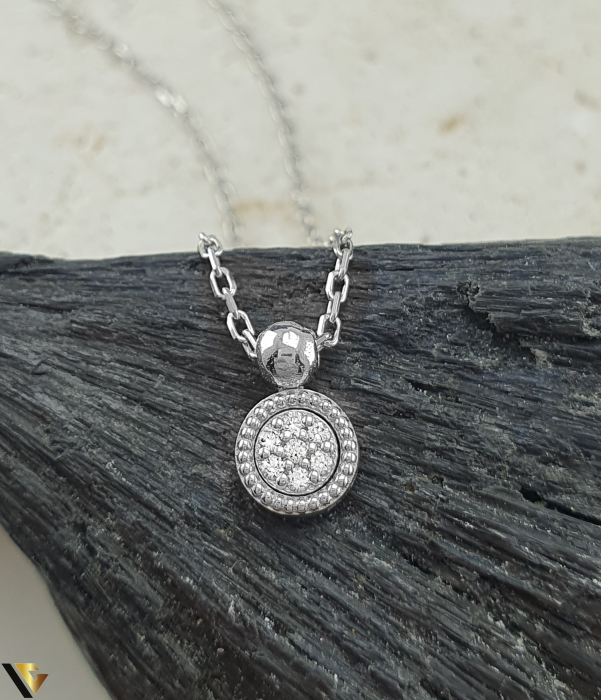 Lant cu Pandantiv Aur Alb 14k, Diamante 0.02 ct in total [2]