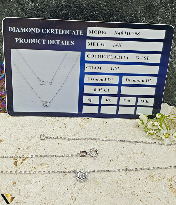 Lant cu Pandantiv Aur Alb 14k, Diamante 0.05 ct in total [3]