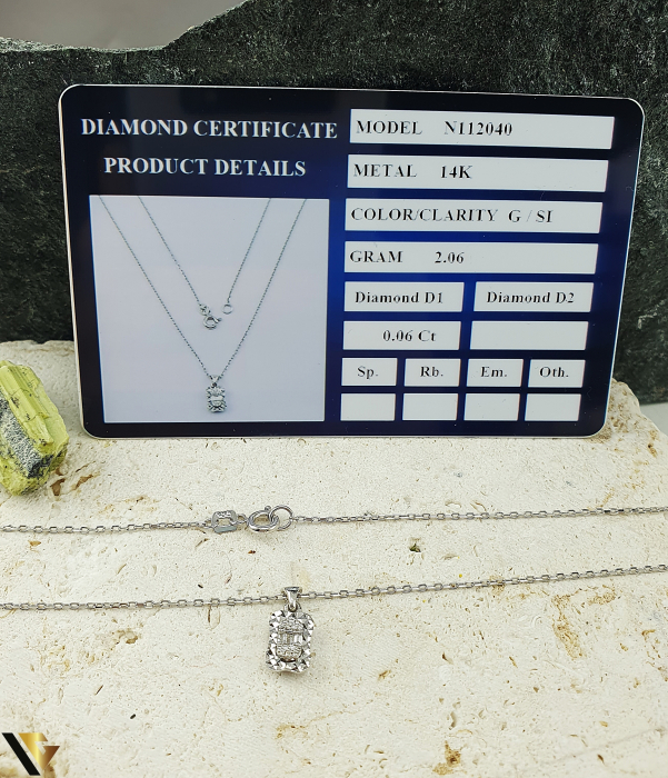 Lant cu Pandantiv Aur Alb 14k, Diamante 0.06 ct in total [3]