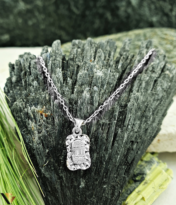 Lant cu Pandantiv Aur Alb 14k, Diamante 0.06 ct in total [2]