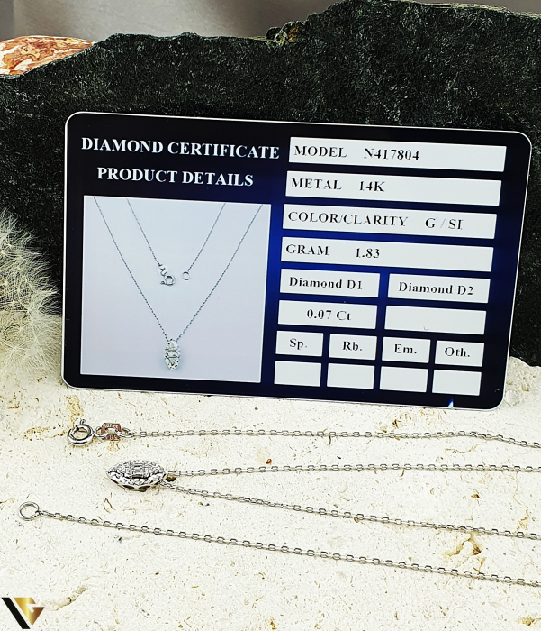 Lant cu Pandantiv Aur Alb 14k, Diamante 0.07 ct in total [3]