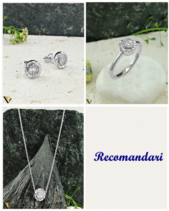 Lant cu Pandantiv Aur Alb 14k, Diamante 0.08 ct in total [4]