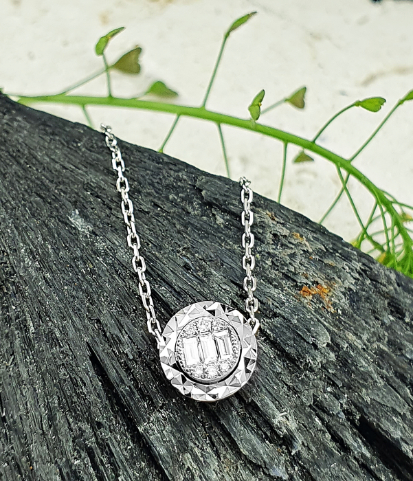 Lant cu Pandantiv Aur Alb 14k, Diamante 0.08 ct in total [2]