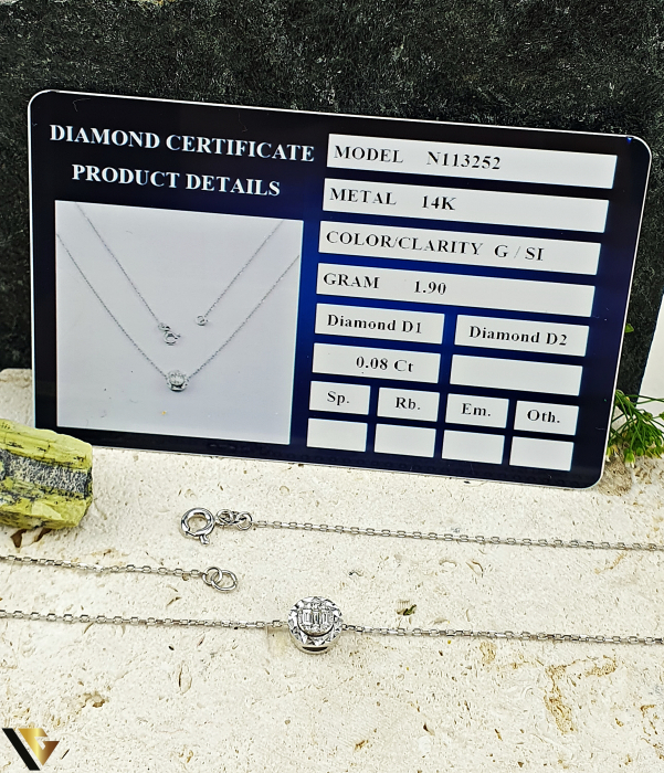 Lant cu Pandantiv Aur Alb 14k, Diamante 0.08 ct in total [3]