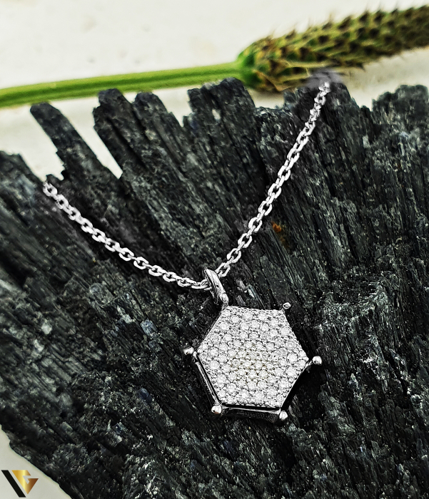 Lant cu Pandantiv Aur Alb 14k, Diamante 0.14 ct in total [2]
