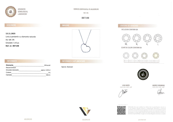 Lant cu Pandantiv Aur Alb 14k, Diamante 0.20 ct [4]