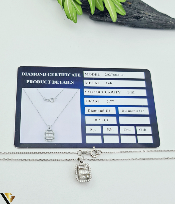 Lant cu Pandantiv Aur Alb 14k, Diamante 0.30  ct [2]