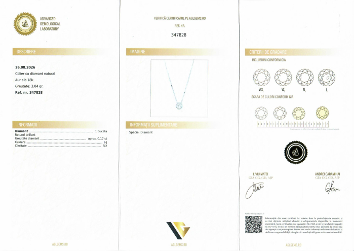 Lant cu Pandantiv Aur Alb 18k, Diamant 0.17 ct [5]