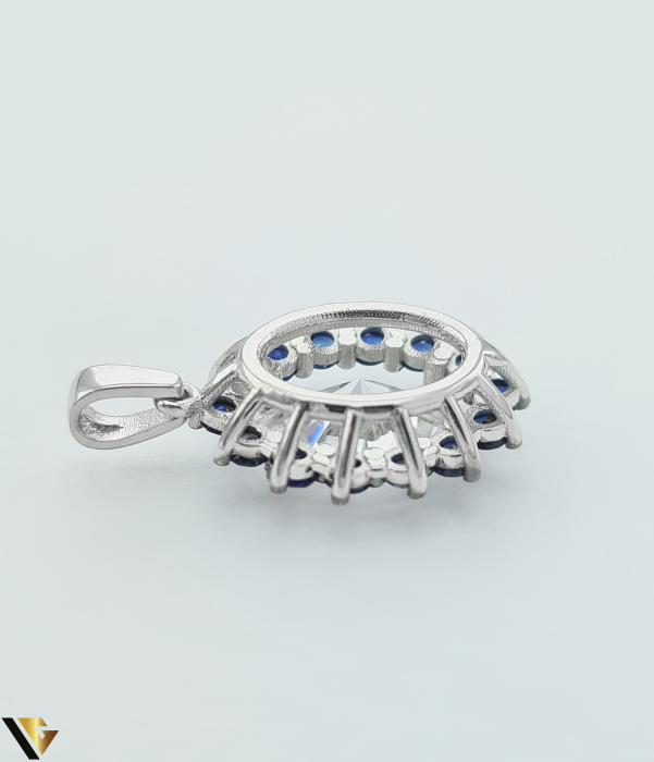 Lant cu Pandantiv Aur Alb 18k, Diamant de Laborator 2.08 ct, Safire 0.65 ct [2]