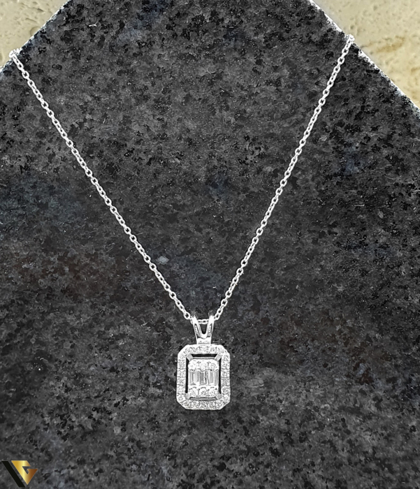 Lant cu Pandantiv Aur Alb 18k, Diamante 0.16 ct [1]