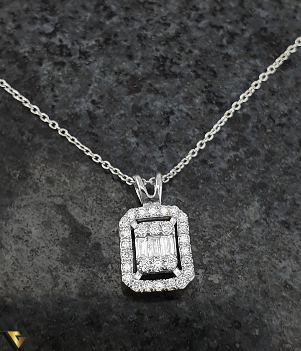 Lant cu Pandantiv Aur Alb 18k, Diamante 0.16 ct [3]