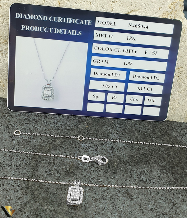 Lant cu Pandantiv Aur Alb 18k, Diamante 0.16 ct [2]