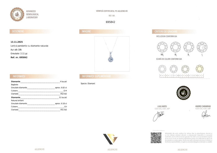 Lant cu Pandantiv Aur Alb 18k, Diamante 0.20 ct [4]