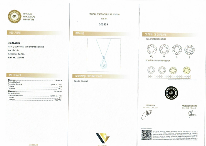 Lant cu Pandantiv Aur Alb 18k, Diamante 0.32 ct [5]