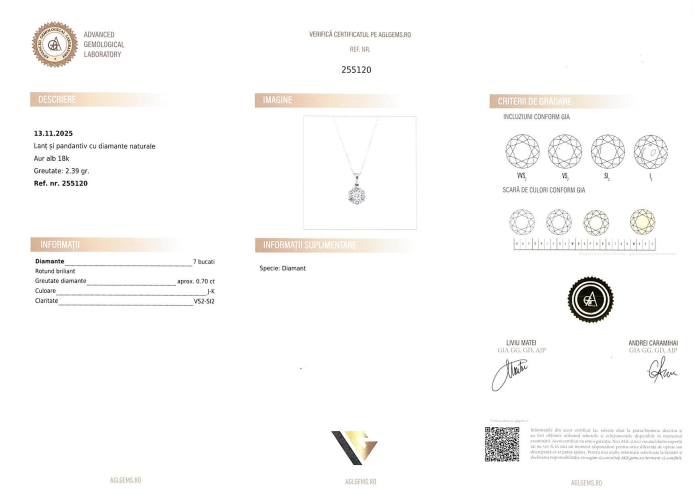 Lant cu pandantiv Aur Alb 18K, Diamante 0.70 ct in total 2.39g [4]