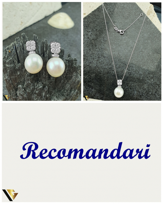 Lant cu Pandantiv Aur Alb 18k, Diamante, Perla [4]