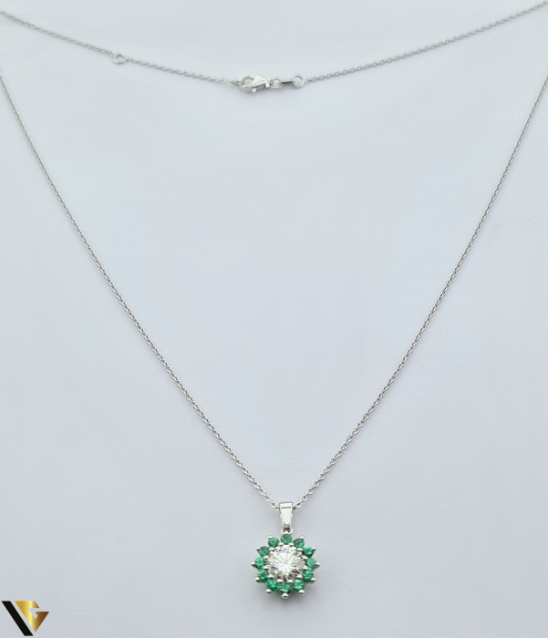 Lant cu Pandantiv Aur Alb 18k, Smaralde 0.43 ct, Moissanit 0.92 ct [6]