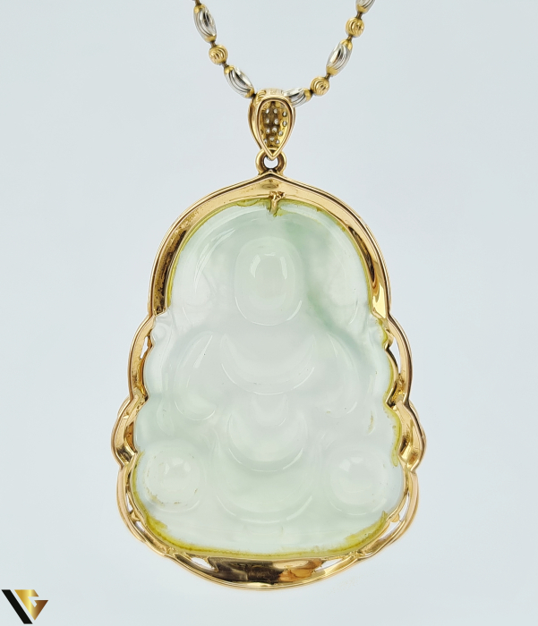 Lant cu Pandantiv Baikalla Aur Rose, Alb 18k, Diamante 0.43 ct, Jadeit [3]