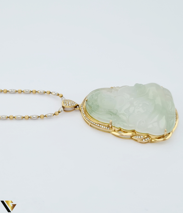 Lant cu Pandantiv Baikalla Aur Rose, Alb 18k, Diamante 0.43 ct, Jadeit [5]