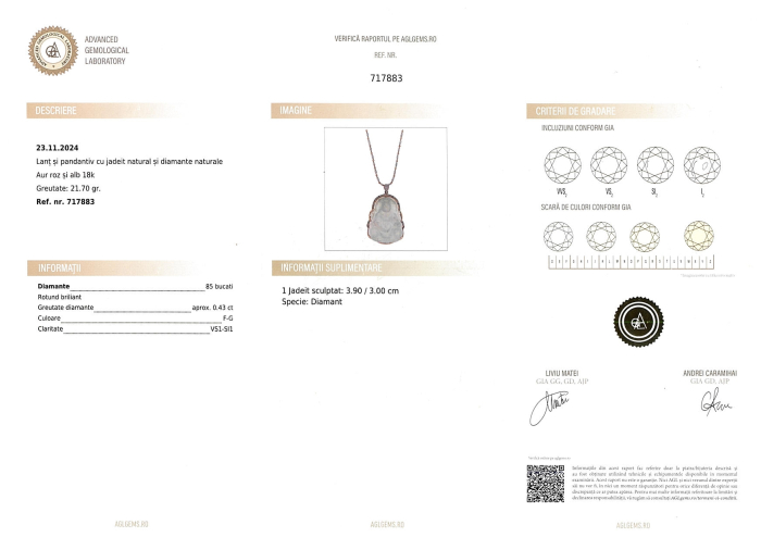 Lant cu Pandantiv Baikalla Aur Rose, Alb 18k, Diamante 0.43 ct, Jadeit [7]