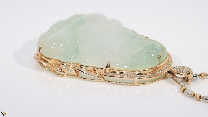 Lant cu Pandantiv Baikalla Aur Rose, Alb 18k, Diamante 0.43 ct, Jadeit [2]