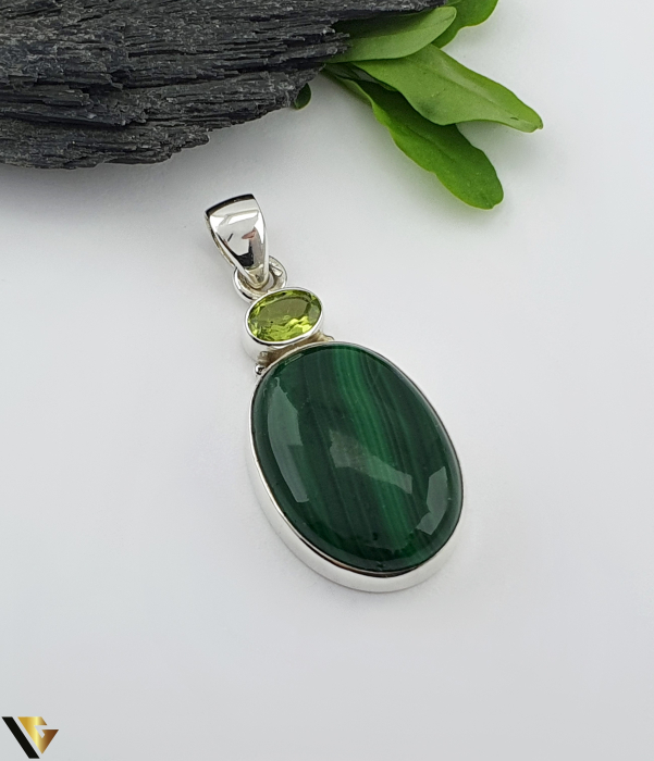 Pandantiv Argint 925, Malachit si Peridot [1]