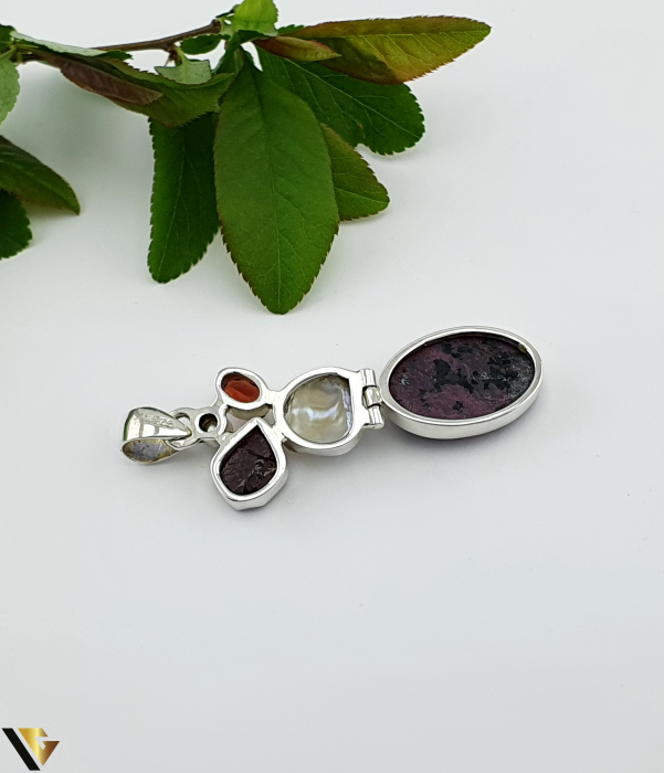 Pandantiv Argint 925, Ruby Zoisite, Perle si Granat [2]