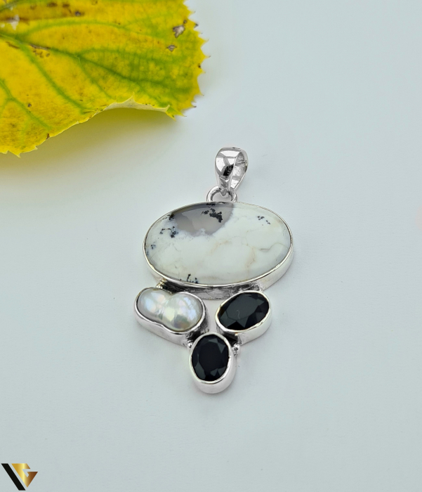 Pandantiv Argint 925, Agat dendritic, Onix, Perla baroc [1]
