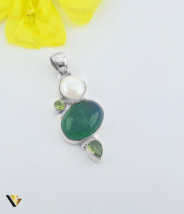 Pandantiv Argint 925, Agata Verde, Perla, Peridot [1]