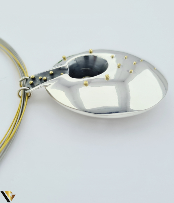 Pandantiv Argint 925, Aur 18k, Diamant 0.22 ct, Colier sarma multistrat din otel inoxidabil [4]