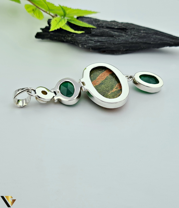 Pandantiv Argint 925 , Perla baroc , Onix verde si Unakit [2]
