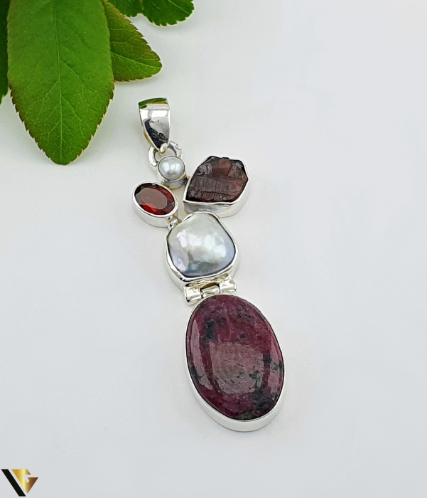Pandantiv Argint 925, Ruby Zoisite, Perle si Granat [1]